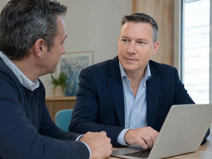 Jean-Marc Ducommun échangeant avec un dirigeant de PME